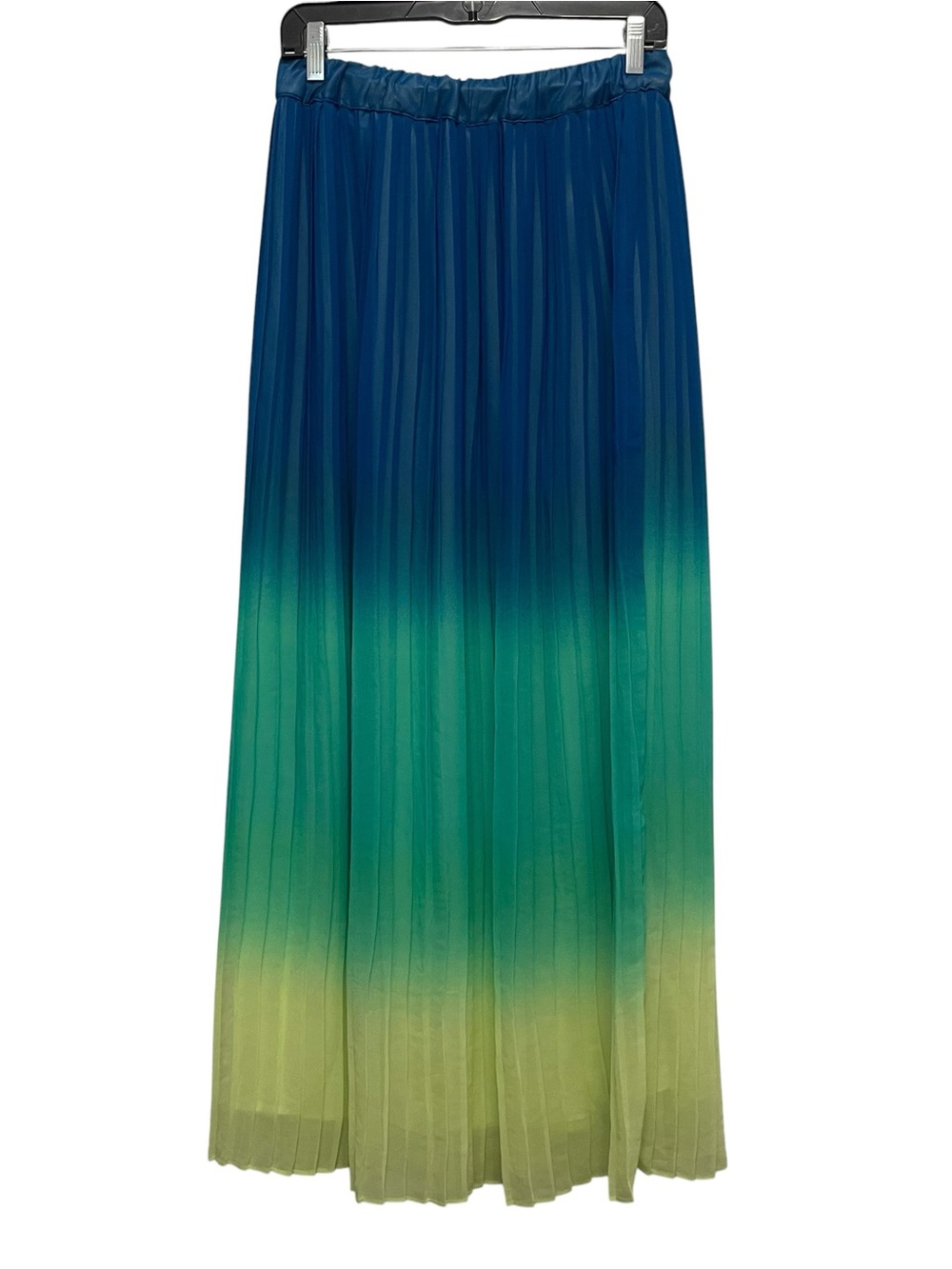 New York & Company Maxi Pleated Accordion Blue Lime Ombre Skirt Sz XS
